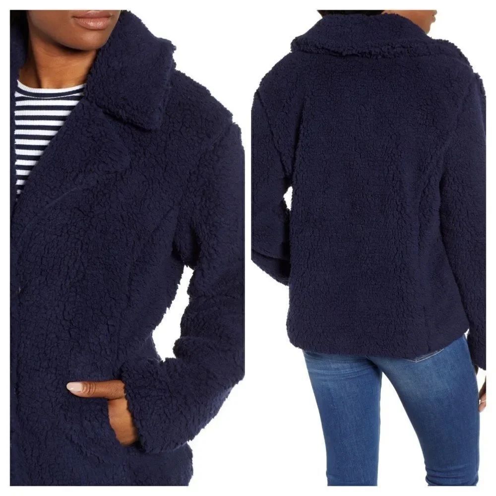 Caslon Teddy Fleece Jacket sz Large in Blue